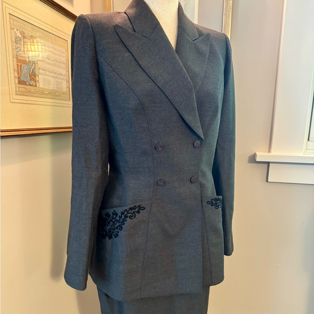 1990s Vintage Mugler Wool Blend Pencil Skirt Suit